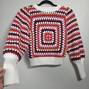 Farm Rio Womens XS Sunset Crochet Sweater Eclectic Grandpa Grandmacore Indie